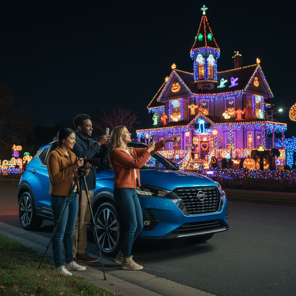 Photograph Halloween Lights & Haunted Houses on a Road Trip Safely