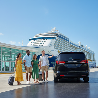 Where do I pick up a rental car for PortMiami cruise departures?