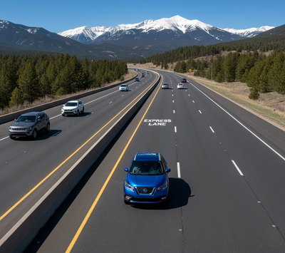 How do Colorado’s I‑70 express lanes work with a rental car to Vail?