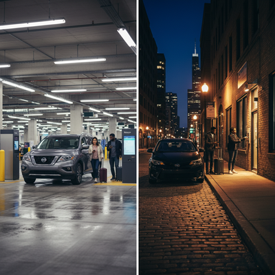 How do late‑night rental car returns work in Chicago (ORD vs city)?