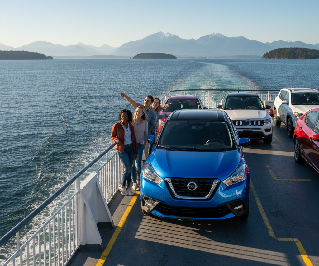 Do Washington State ferries allow rental cars, and are there restrictions?
