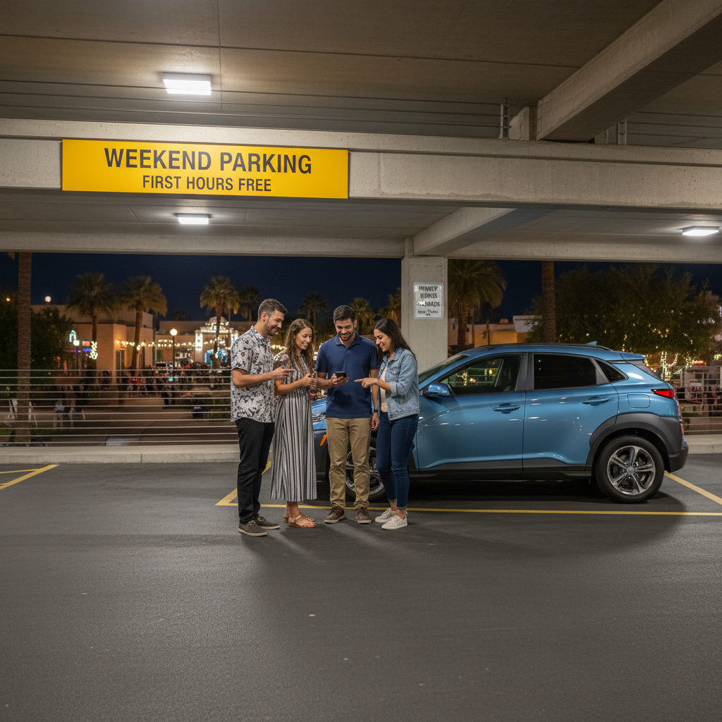 Where can I park a rental car in Old Town Scottsdale on weekends?