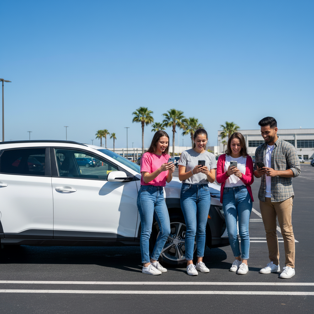 Travelers comparing car hire options at Orlando Airport MCO to find the cheapest week for Florida car rentals.