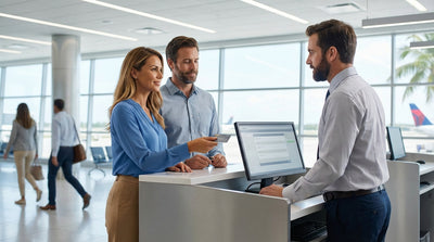 A row of clean vehicles waiting in a Miami airport car hire lot on a bright, sunny day