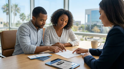 A modern sedan car rental driving down a scenic, empty highway in the Texas Hill Country