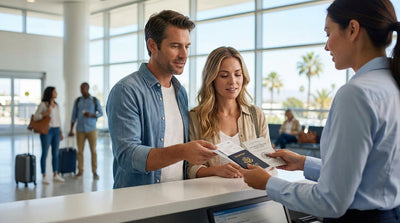 A convertible car rental driving on a scenic coastal highway in California