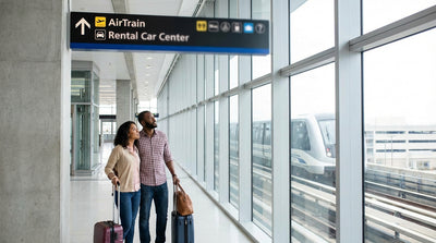 The SFO AirTrain arriving at a terminal station to take passengers to the car rental center in San Francisco