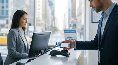 A person stands by their car hire on a busy New York street, with yellow taxi cabs driving past