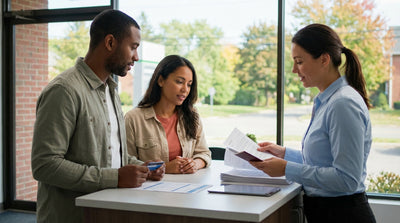 A tourist at an airport counter in Pennsylvania finalizes a car hire agreement with an agent