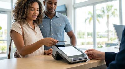 A modern white car rental parked along a scenic highway next to a beautiful beach in Florida