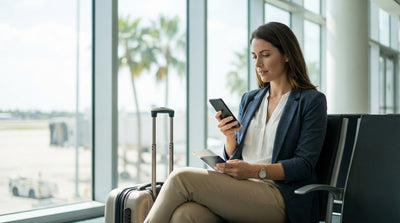 A stylish convertible car hire parked on a sunlit street with the art deco buildings of Miami in the background