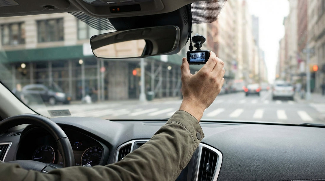View from a car hire dashboard looking out at the iconic yellow taxi cabs on a busy New York street