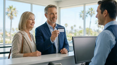 A convertible car hire drives along a scenic coastal highway in California on a sunny day