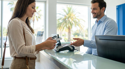 A white SUV car rental parked on a street with lush palm trees under a sunny Orlando sky