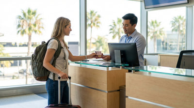 A red convertible car hire driving on a sunny coastal road with ocean views on the Pacific Coast Highway in California