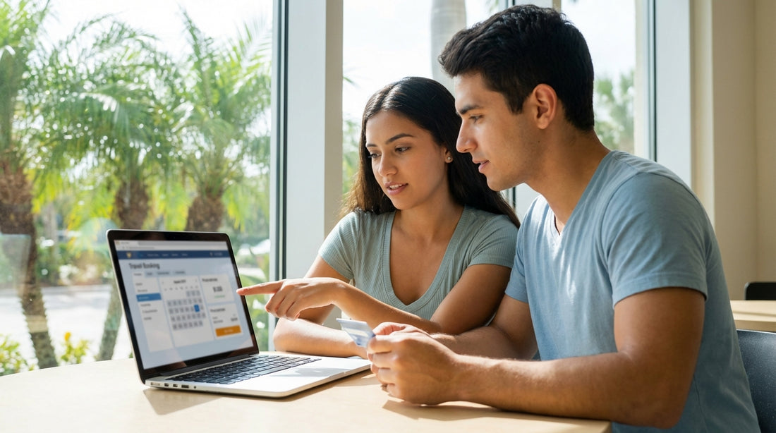 A young woman smiles from the driver's seat of a modern car rental on a sunlit street in Orlando