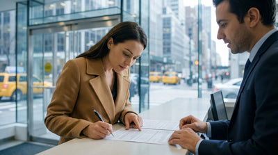 View from inside a car rental driving across the Brooklyn Bridge towards the New York City skyline