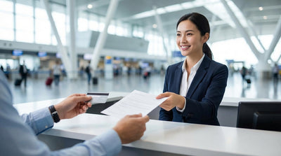 A red convertible for car hire drives on an empty highway through the iconic desert buttes of Monument Valley, USA