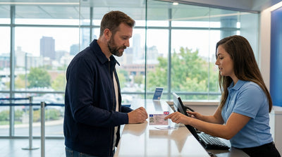 A car hire drives along a winding road through the autumn forests of Pennsylvania