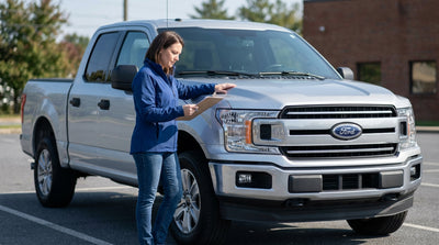 A car rental driving on a scenic highway through the colourful autumn hills of Pennsylvania