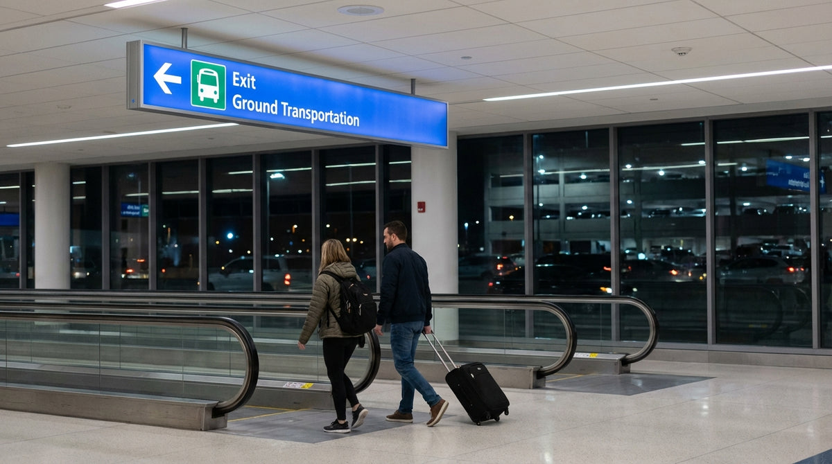 The MIA Mover train arriving at the Miami Airport car rental center station at night
