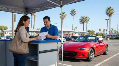 Red convertible car hire on a scenic drive along the Pacific Coast Highway in Big Sur, California