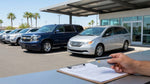 Silver SUV driving on a scenic highway during a car rental trip in the United Estates