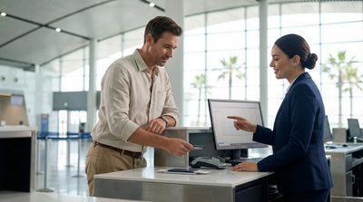 A modern car hire vehicle parked on a sunny, palm-lined street in Miami
