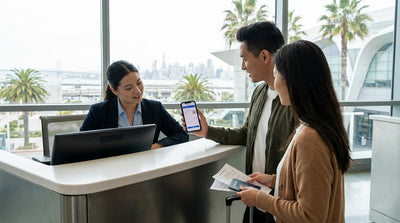 A red convertible car rental parked at a viewpoint overlooking the Golden Gate Bridge in San Francisco