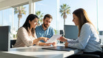 Customer receiving keys at a car rental counter in sunny Florida