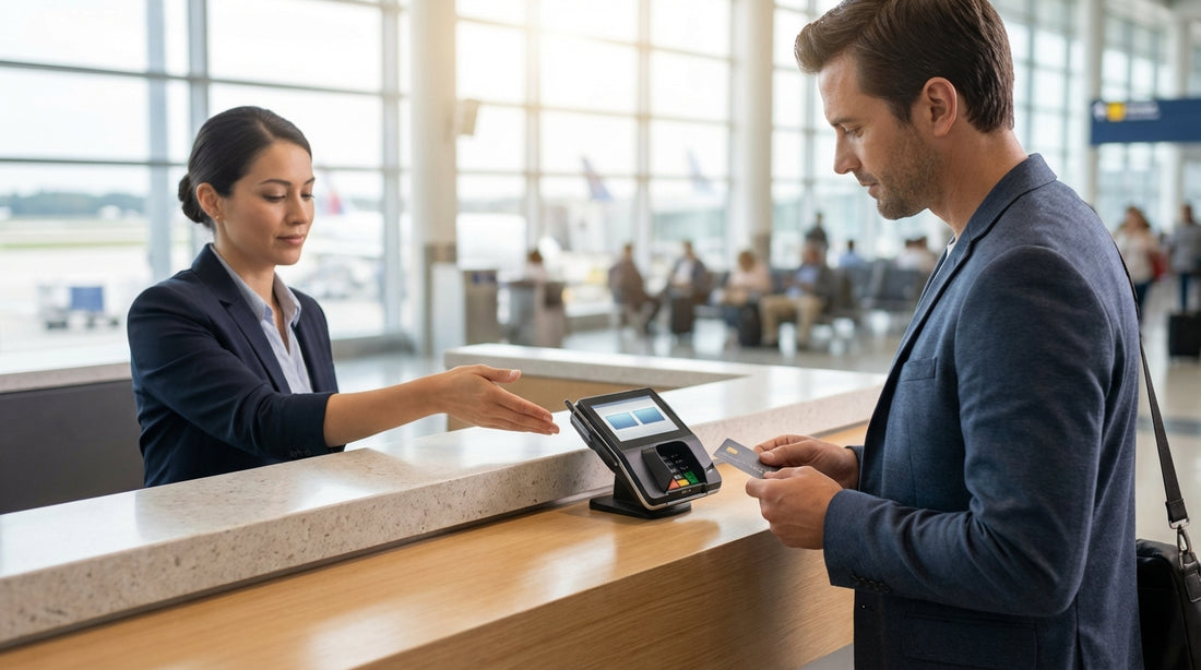 A blue convertible car hire driving along a sunny coastal highway in the United Estates
