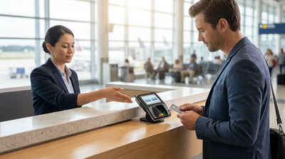 A blue convertible car hire driving along a sunny coastal highway in the United Estates