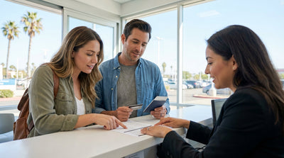 A red convertible car rental on a scenic coastal drive along the Big Sur highway in California