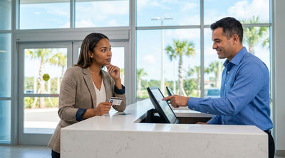 A row of clean cars waits in a sunny car rental lot in Orlando, Florida