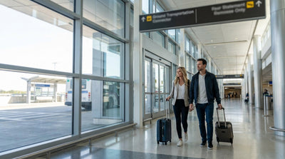 A shuttle bus for the car hire center picking up passengers at the LaGuardia Airport arrivals terminal in New York