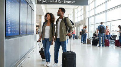 The brightly lit car rental center at Philadelphia Airport in Pennsylvania with various service desks