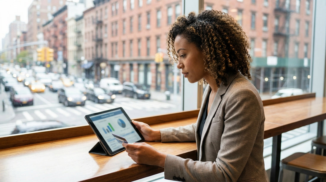 A silver car rental driving down a busy street in New York, with yellow cabs and tall skyscrapers in the background