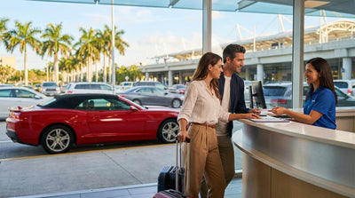 Rows of cars ready for pickup at the bright and modern car rental center at Miami International Airport