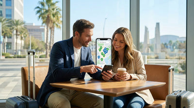 A modern electric car rental is plugged into a charging station with a vast Texas landscape in the background