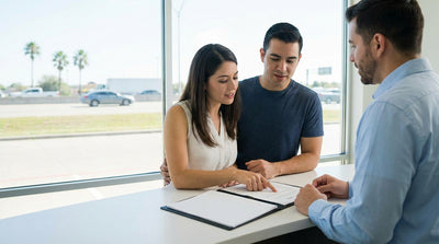 A silver car rental driving down an empty highway surrounded by the open plains of Texas