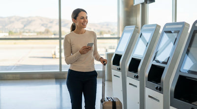 A traveler using a smartphone app for their contactless car rental at the SFO airport in San Francisco