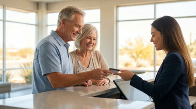 A silver SUV car rental driving on a scenic highway through the rolling hills of Texas Hill Country