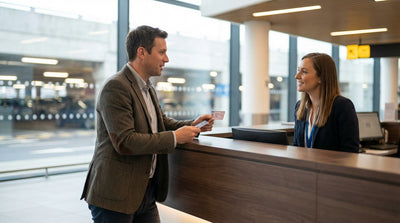 A car rental drives along a scenic road through the colorful autumn forests of Pennsylvania