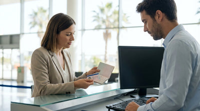 A person holding keys next to their convertible car rental on a sunny coastal highway in California
