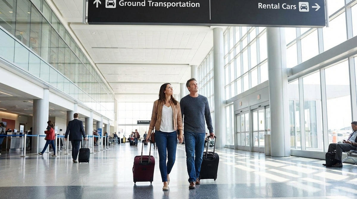 The car rental shuttle bus waits for passengers outside the terminal at Dallas Love Field airport in Texas