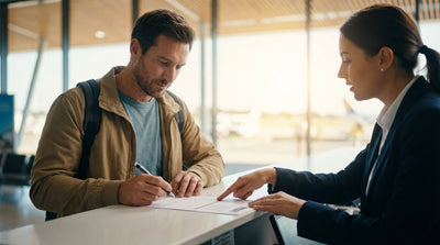 A car hire vehicle driving along a scenic highway through the vast, open landscape of Texas at sunset