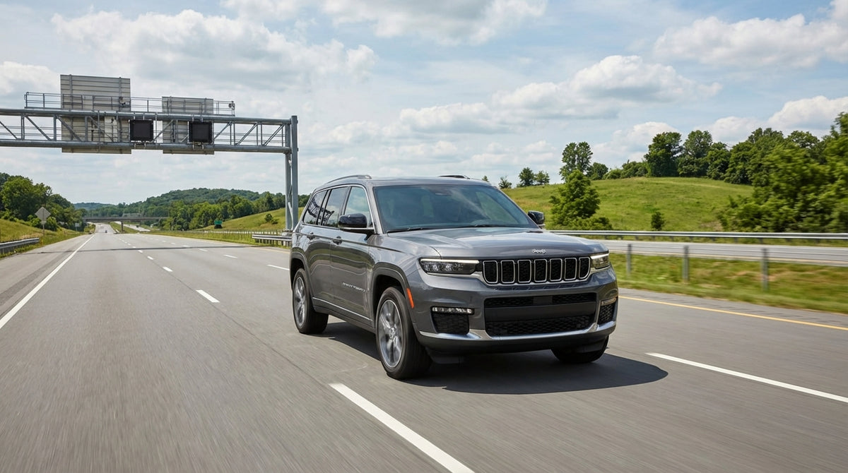 A car hire vehicle driving on a highway through the green, rolling hills of Pennsylvania