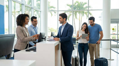 Rows of clean vehicles lined up at the car hire center at Miami Airport on a bright, sunny day