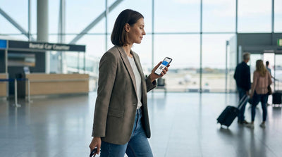A car hire driving over the Golden Gate Bridge towards San Francisco on a sunny day