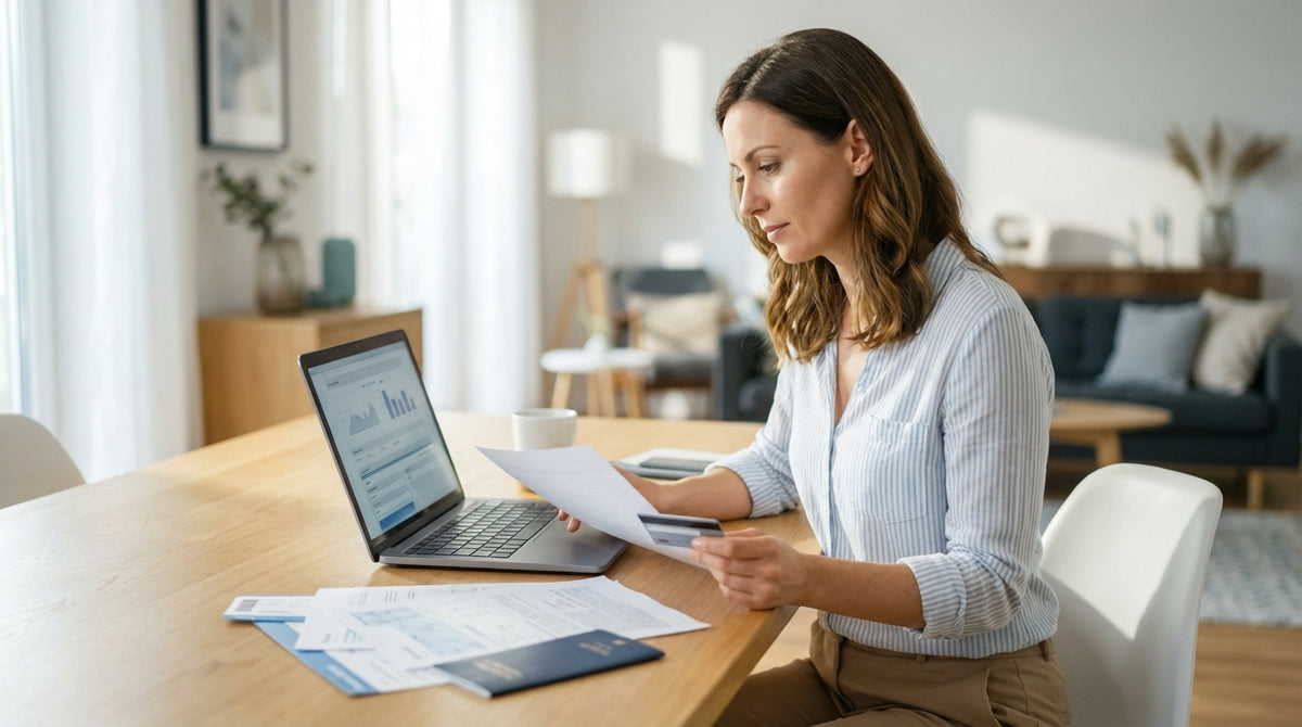 A red convertible car rental drives down a desert highway towards the iconic buttes of Monument Valley